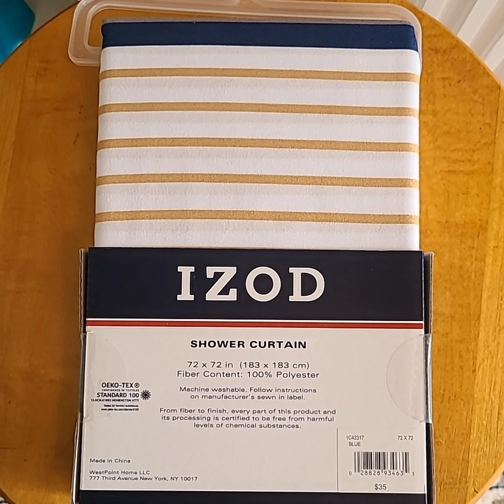 IZOD GRAY & BLUE STRIPED  SHOWER CURTAIN